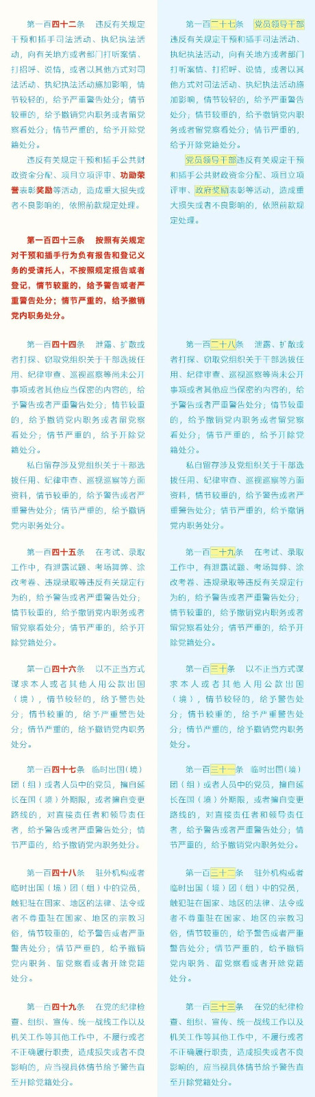 《中国共产党纪律处分条例》修订条文比照表 - 党务事情 - 申博官网